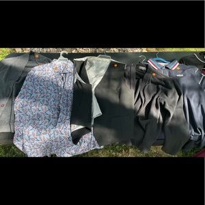 2 cardigans, 2 Lacoste Polos, black vest and tribal design button up.